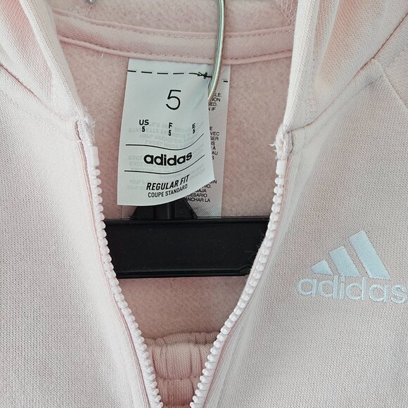 Girls Size 5 Adidas Two Piece set.  Light Pink Zippered Hoodie and Pants NWT - Picture 2 of 8